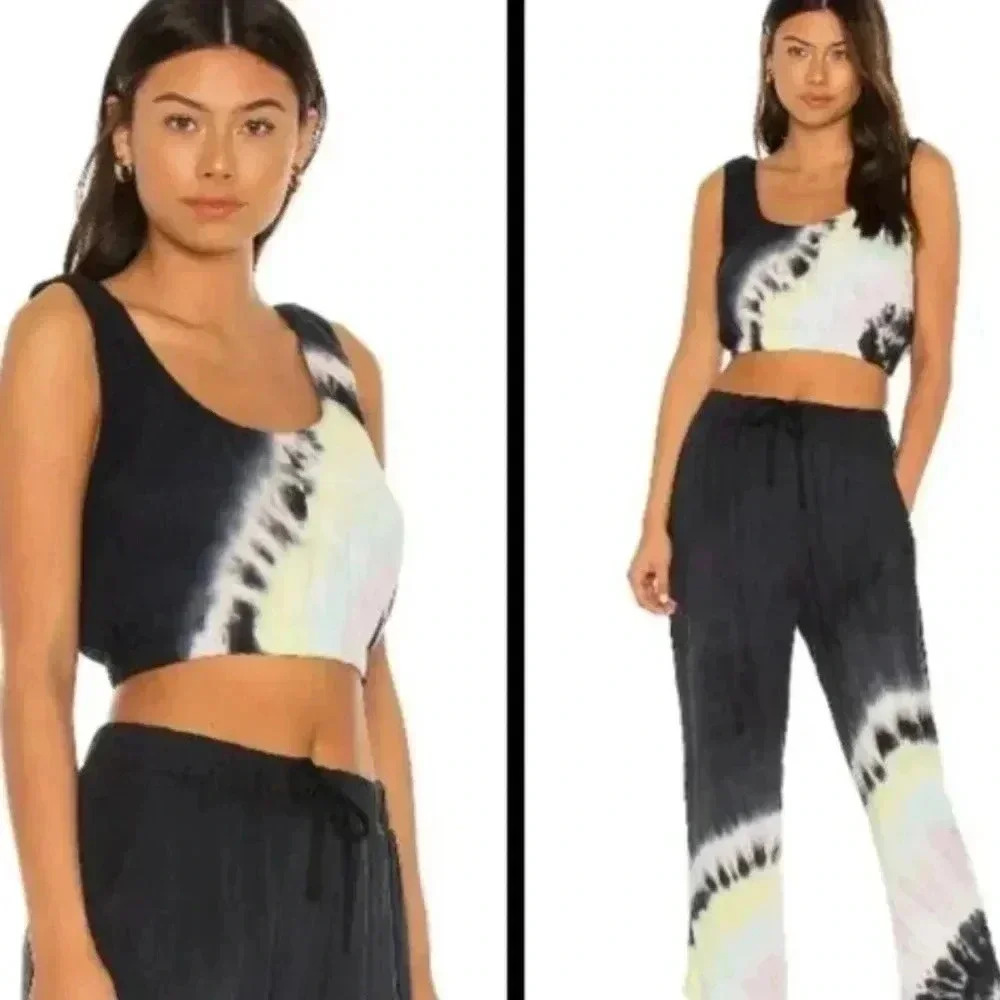 ELECTRIC & ROSE Linda Crop Top ~ Onyx Lavender Glow Tie Dye Pattern 